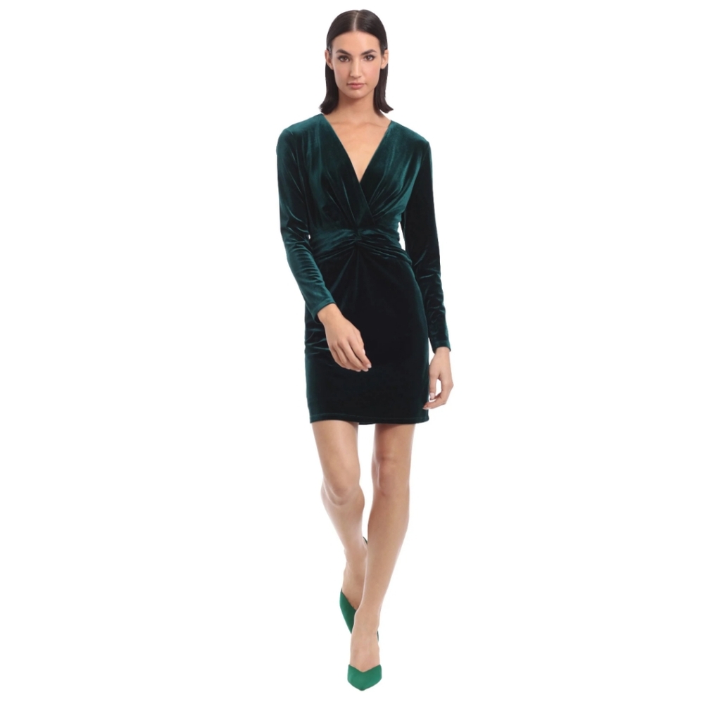 Donna Morgan Velvet Surplice V-Neck Ruched Mini Sheath Dress